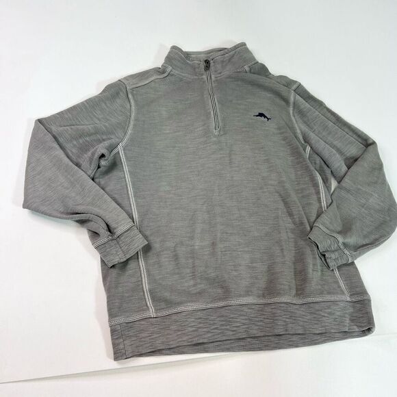 Tommy Bahama Sweater Mens Medium Gray Long-Sleeve Knitted Quarter Zip Pullover - Picture 1 of 8